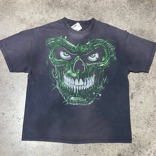 90s Terminator Skull Tee - Faded Black Size Large