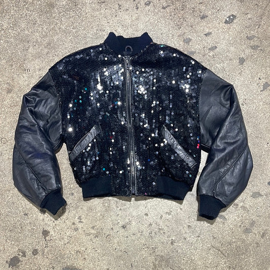 WMNS Sequins Leather Jacket - Black Size XSmall