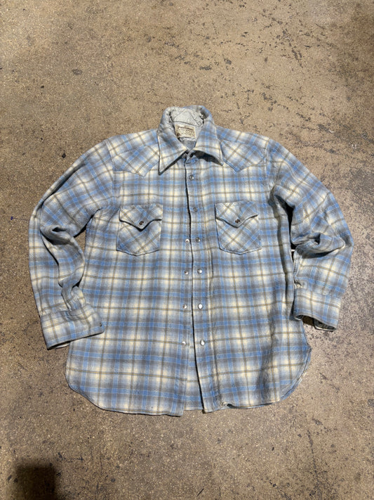 Pendleton Flannel Shirt - Sky Blue /Cream Size XL