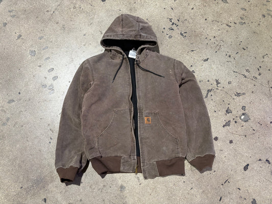 Carhartt Faded Hooded Work Jacket - Brown Size Small