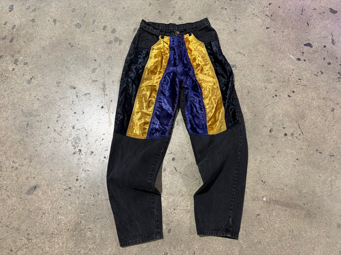 Machine Velvet Paneled Denim Jeans - Black/ Yellow Size 32