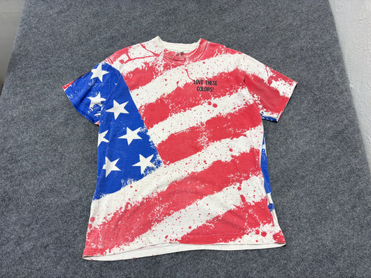 USA American Flag AOP Love These Colors tee - Red/ White/ Blue Size XL