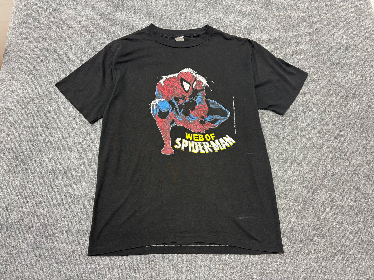 1989 Web Of Spiderman Tee - Black Size Large