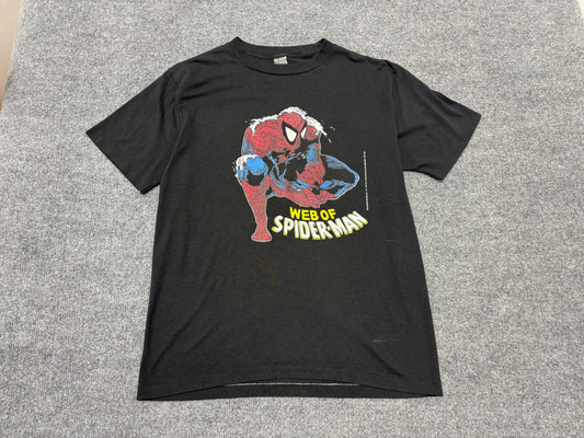 1989 Web Of Spiderman Tee - Black Size Large