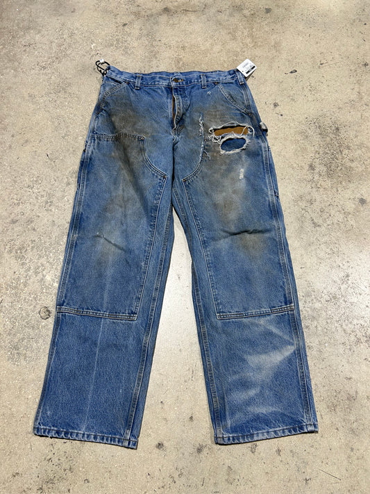 Thrashed Carhartt Denim Jeans - Blue Size  36x32