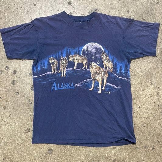 1992 Alaska Wolf Pack Wrap Around Tee - Navy Size XL
