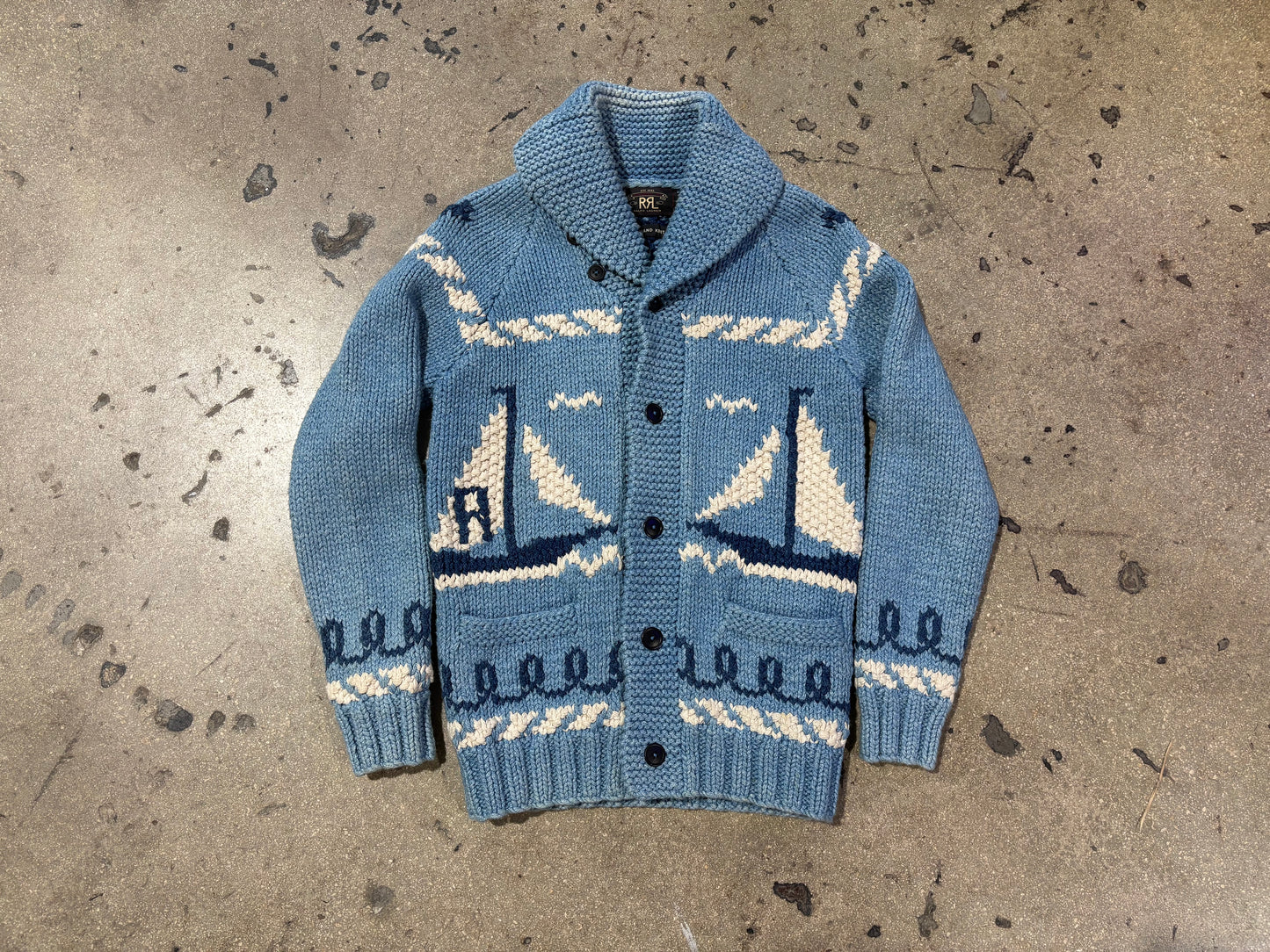 Double RL RRL Nautical Hand Knit Cardigan Sweater - Blue Size XS