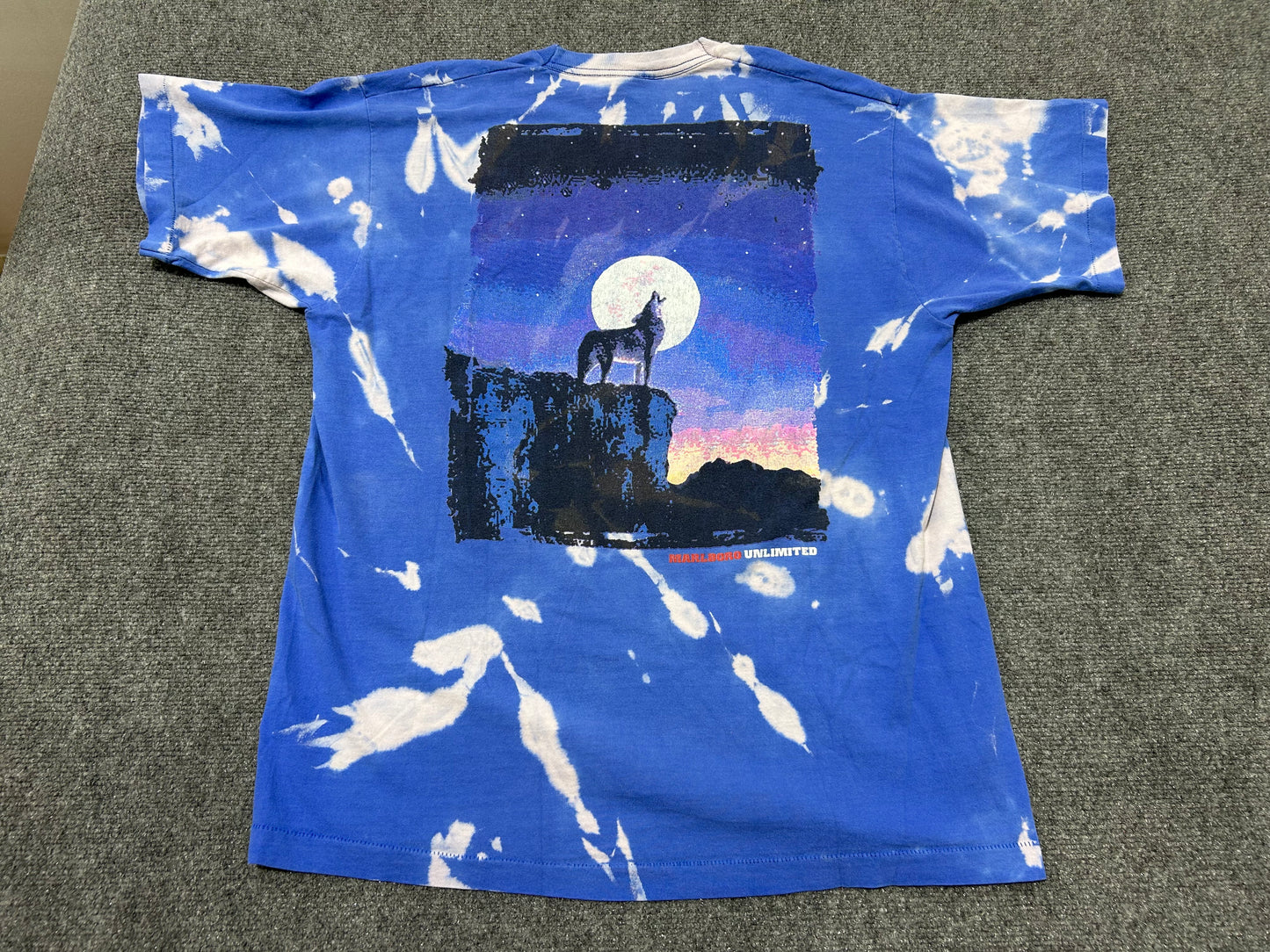 Bleached Stained Marlboro Wolf Tee - Blue/White Size XL