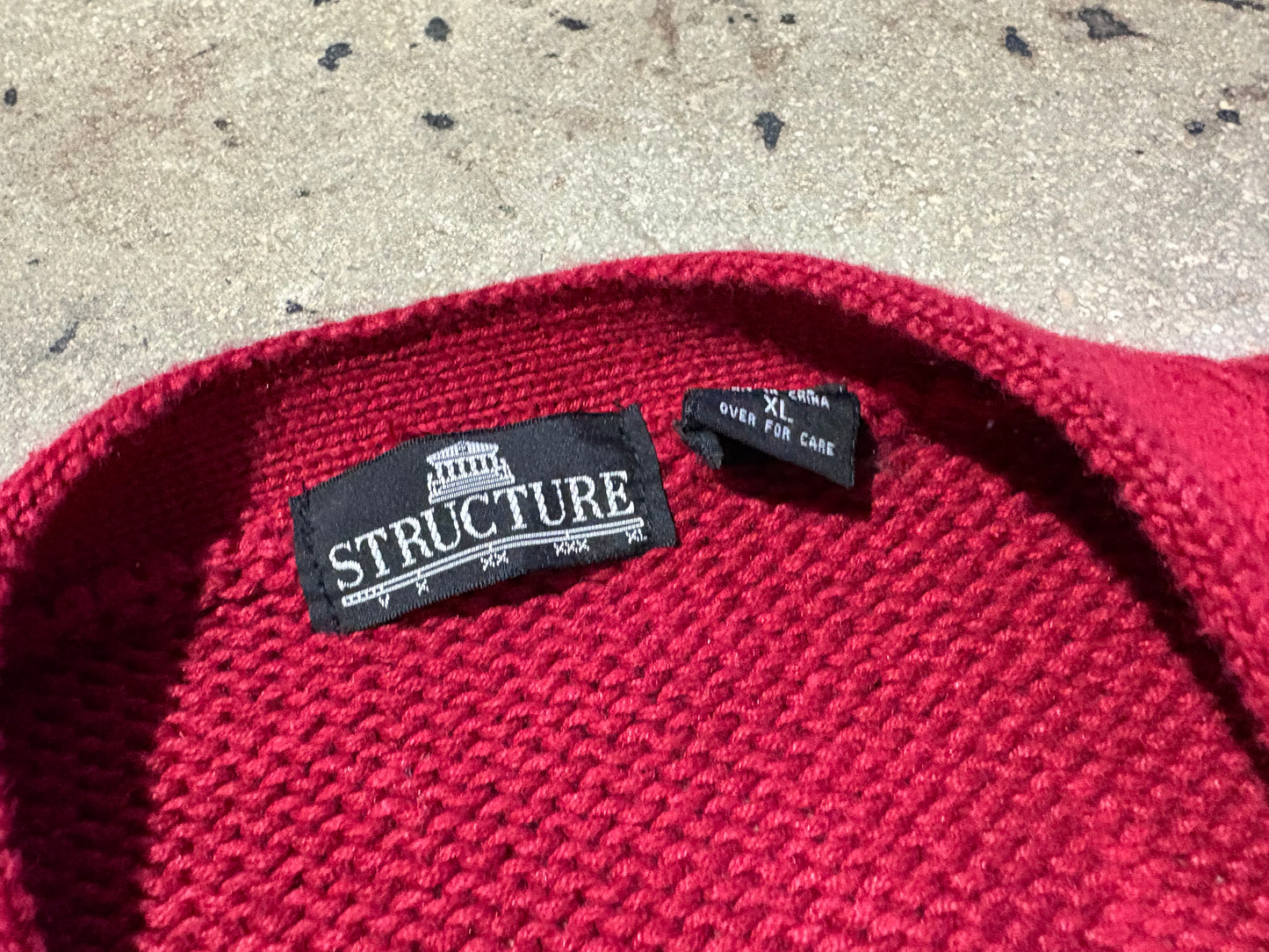 Structure Cable Knit Diamond Pattern Cardigan - Red Size XL