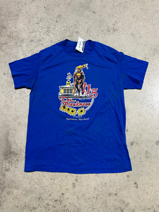 1990 The Preakness Horse Race Tee - Blue Size Large