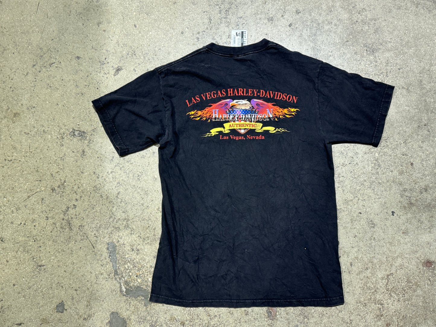 1999 Harley Davidson Las Vegas Flame Logo Tee - Black Size Medium