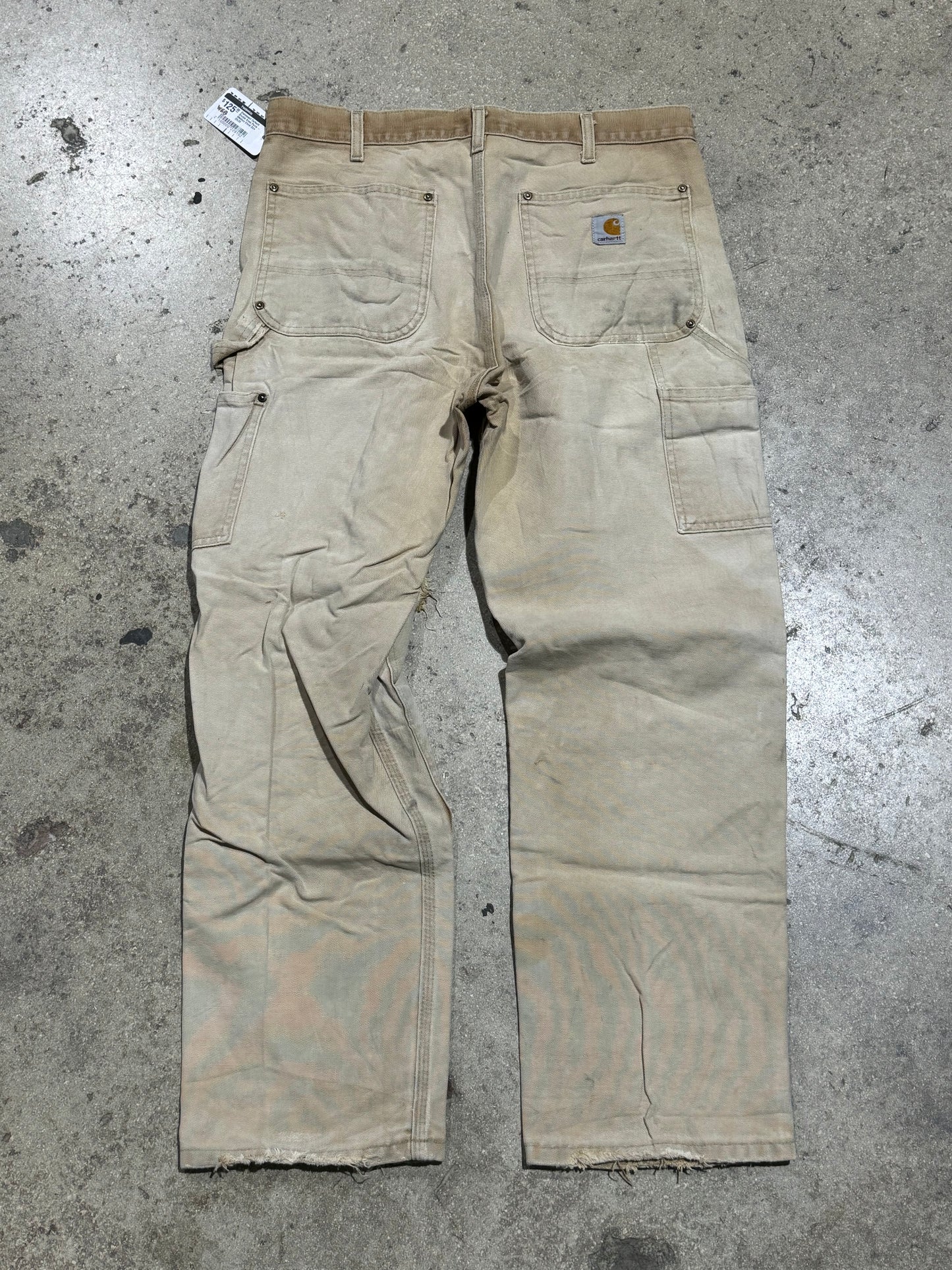 Distressed Carhartt Double Knee Pants - Washed Khaki Size 32x32