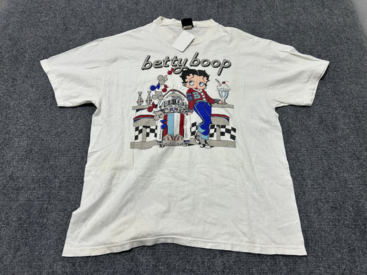 1995 Betty Boop Motorcycle Tee - White Size Large