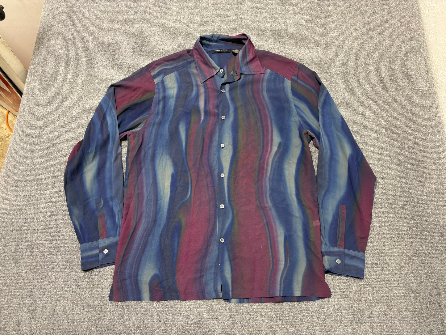 90s Kenneth Cole Silky Button Up Shirt - Blue Size Medium