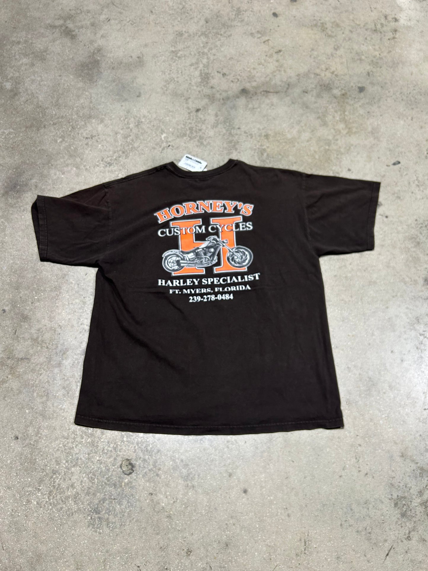 Horney's Custom Cycles Tee - Brown Size XL