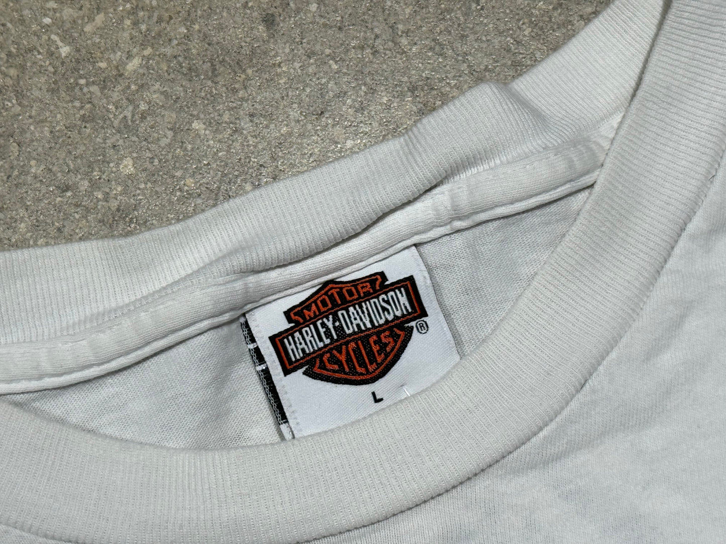 2000 Harley Davidson Flame Sleeve Tee - White Size Large