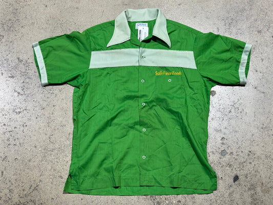 80s Sals Finest Foods Work Shirt - Green Size Large