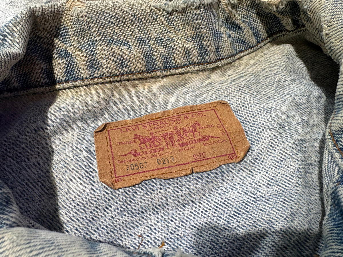 Thrashed Levis Trucker Denim Jacket - Light Blue Size Medium