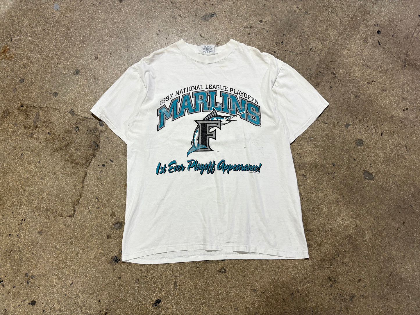 1997 Florida Marlins First Playoff Appearance Tee - White Size Large