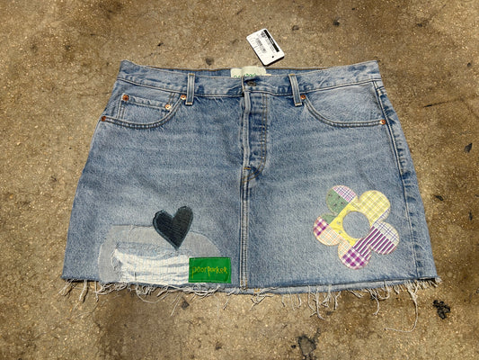 Poor Parker Patchwork Denim Skirt - Blue Size 32