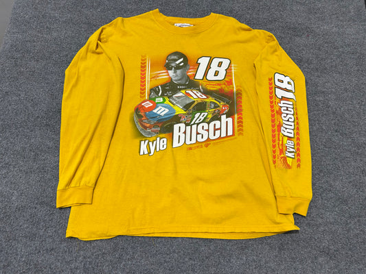 2008 Kyle Busch #18 Nascar LongSleeve Tee - Yellow Size XL