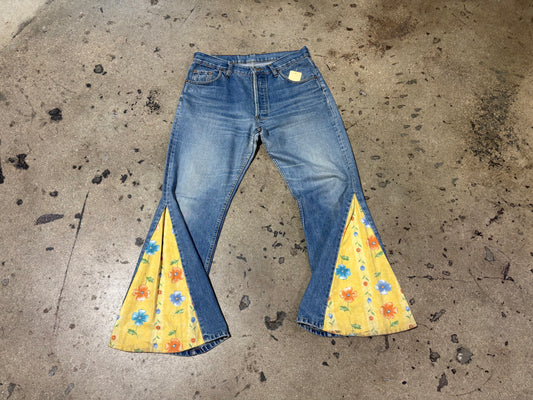 Levis 501xx Reworked Flared Flower Jeans - Blue Size 34 x 30