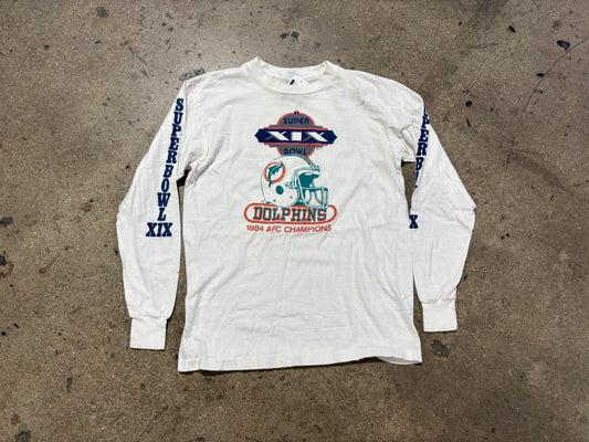 1984 Miami Dolphins AFC Champs/Super Bowl 19 L/S Tee - White Size Large