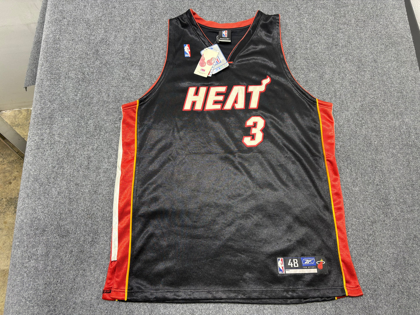 Reebok Miami Heat #3 Wade Authentic Jersey - Black Size 48/XL