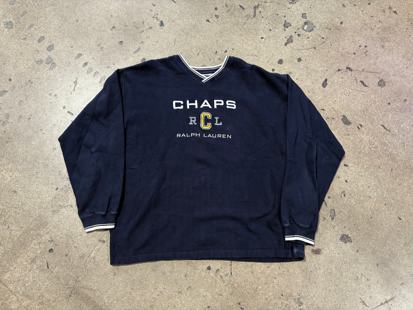 Chaps Ralph Lauren Embroidered Crewneck Sweatshirt - Navy / Yellow Size XXL