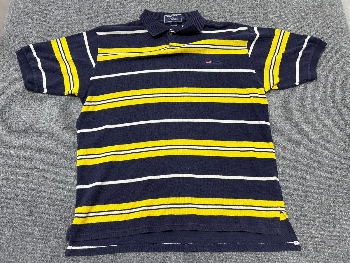 Polo Sport Striped Polo Shirt - Navy / Yellow Size XL