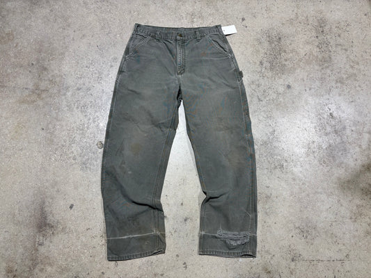 Distressed Carhartt Carpenter Pants - Olive Size 35x32