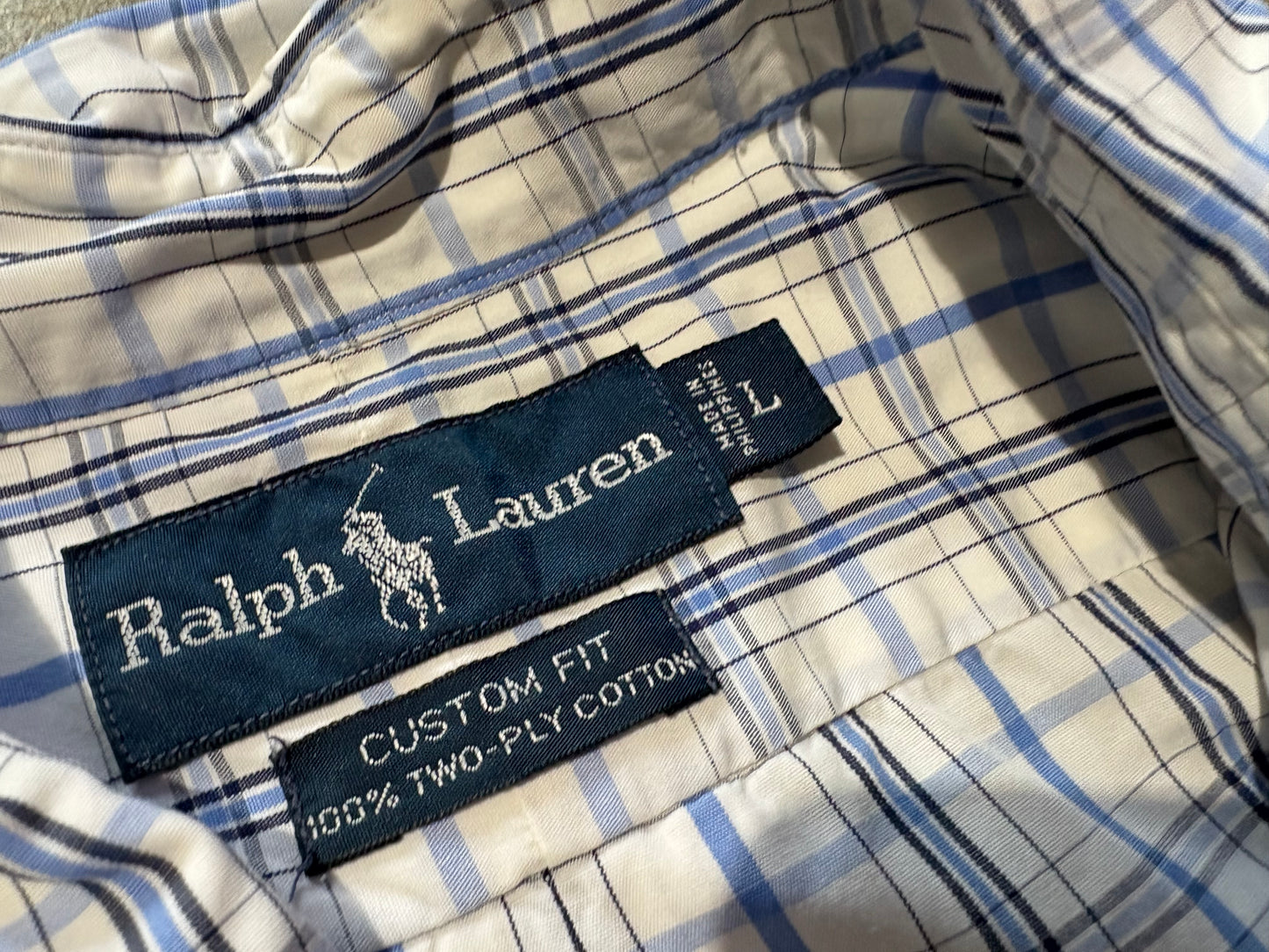 Polo Ralph Lauren Plaid Button Up Shirt - White / Blue Size Large