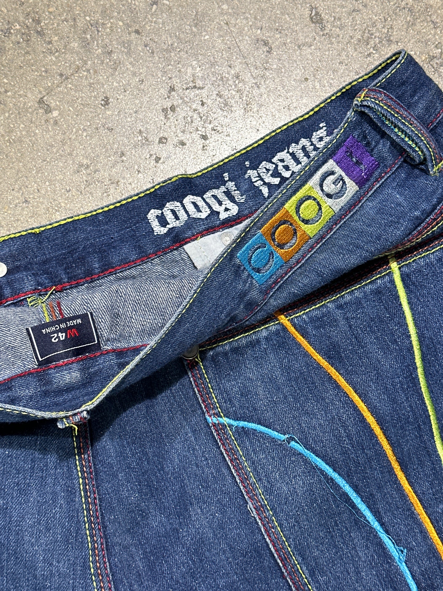 Coogi Baggy Embroiderd Denim Shorts - Blue/Multi Size 42