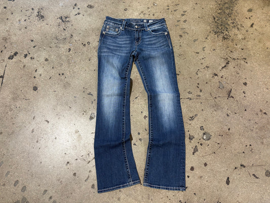 Miss Me Embroidered Bedazzled Pockets Bootcut Jeans - Blue Size 30