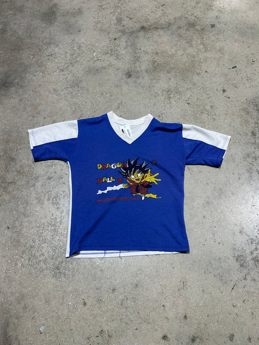 90s Dragonball Z V Neck Tee - White/Blue Size Medium