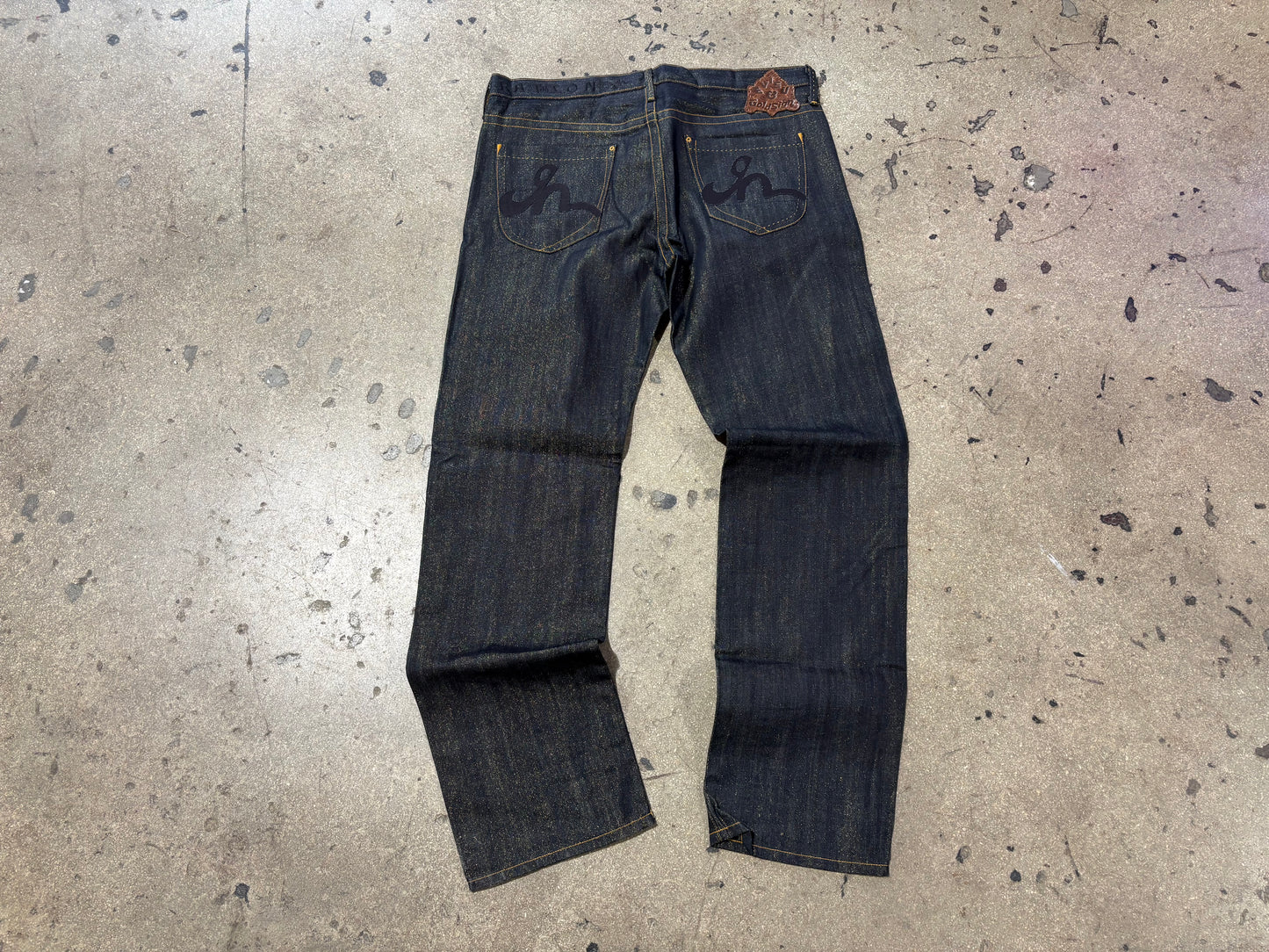 Evisu Goldsign Shiny Denim Jeans - Dark Wash/ Gold Size 36