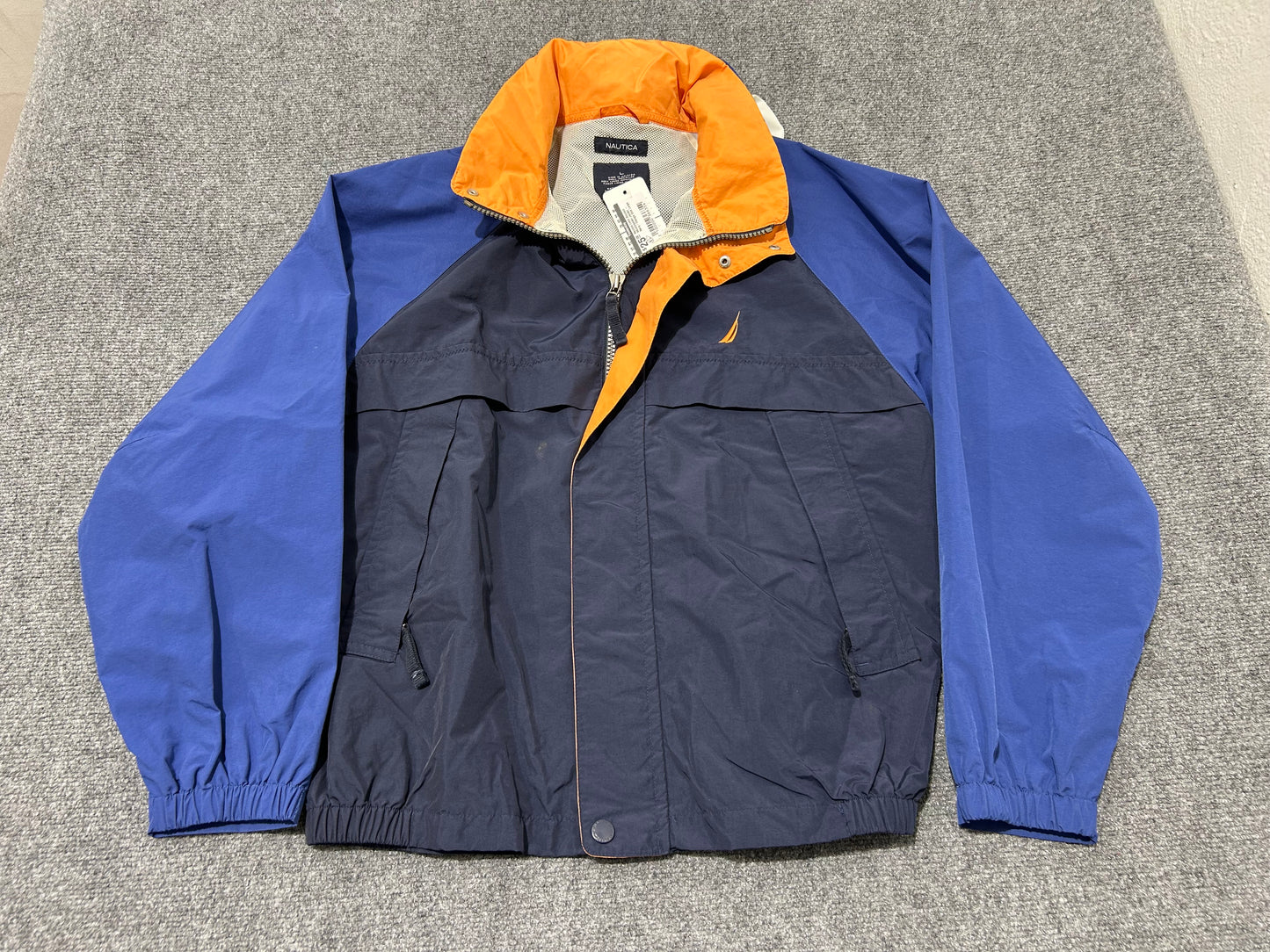Nautica Color Blocked Windbreaker Jacket - Navy / Orange Size Large