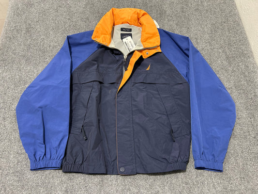 Nautica Color Blocked Windbreaker Jacket - Navy / Orange Size Large