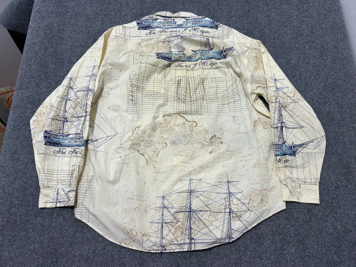 Tommy Hilfiger Nautical Chart Ship AOP Button Up Shirt - Cream Size XL
