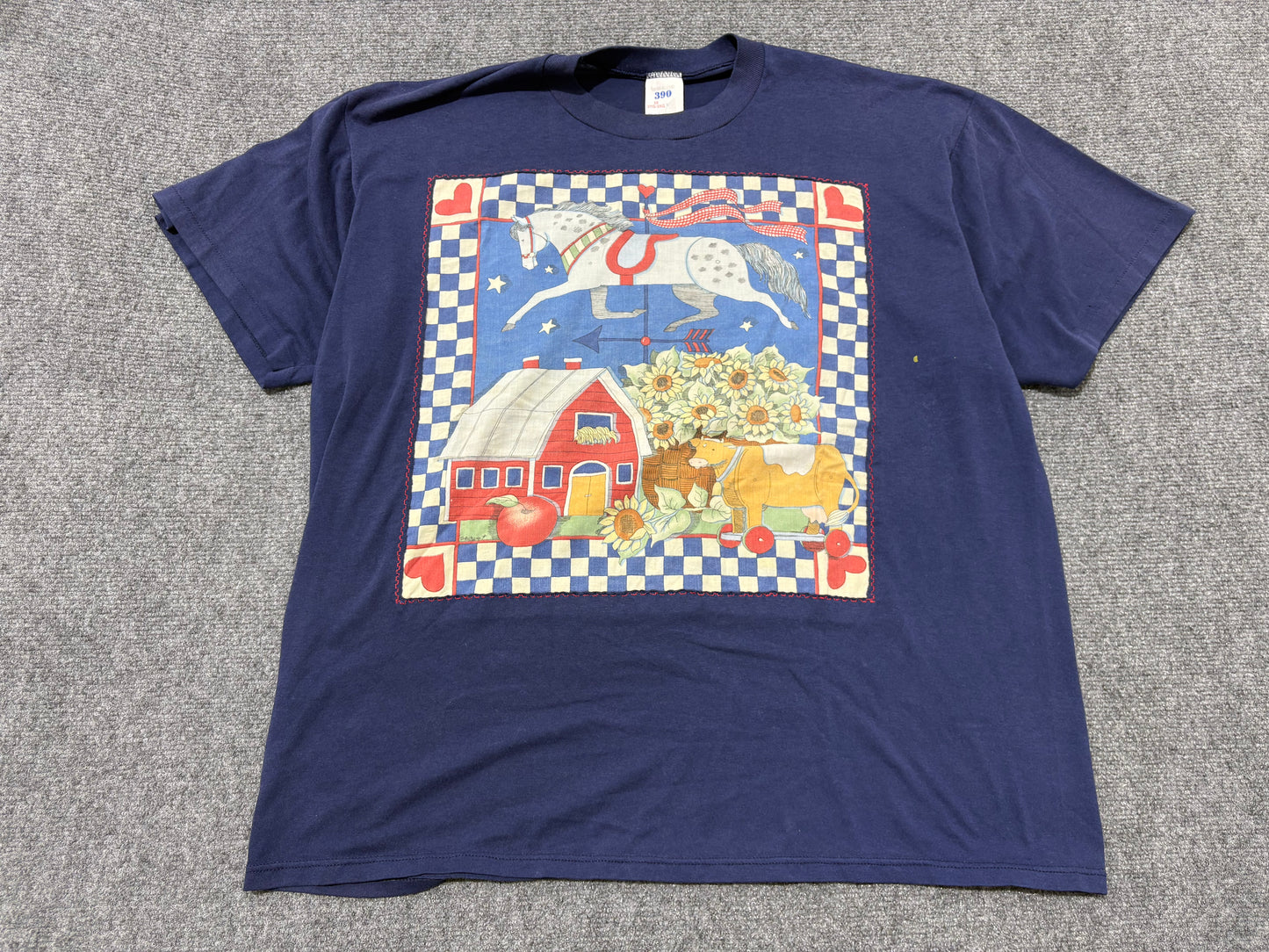 Quilted Horse Barn Cow Tee - Navy Size 3XL