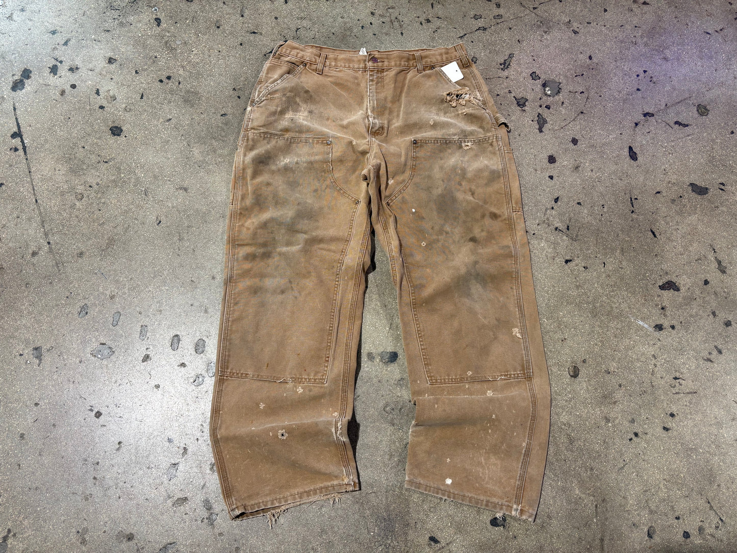 Distressed Carhartt Double Knee Pants - Khaki Size 38x32
