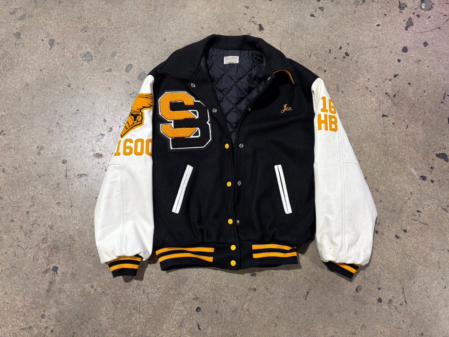 2002 South Brunswick Varsity Letterman Jacket - Black / Yellow Size Medium
