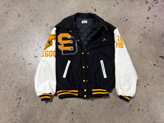 2002 South Brunswick Varsity Letterman Jacket - Black / Yellow Size Medium