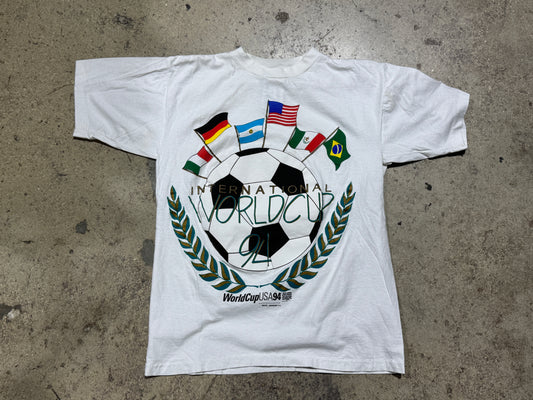 1994 World Cup Large Ball And Flags Tee - White Size Medium