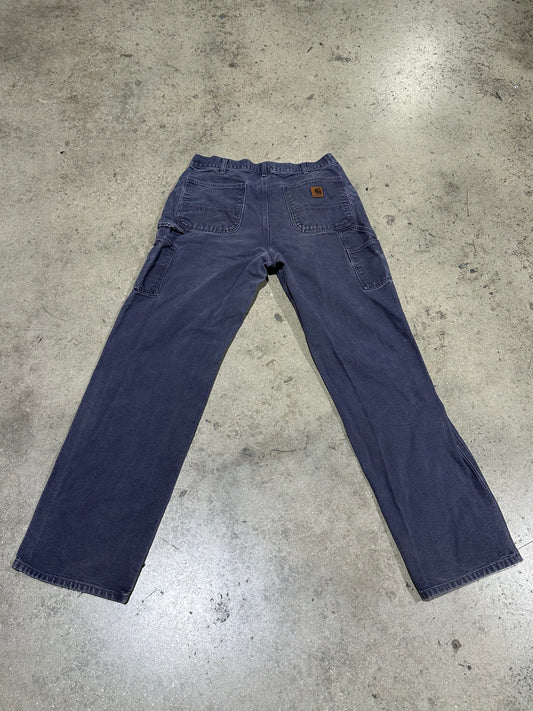 Distressed Carhartt Carpenter Pants - Faded Navy Size 34x36