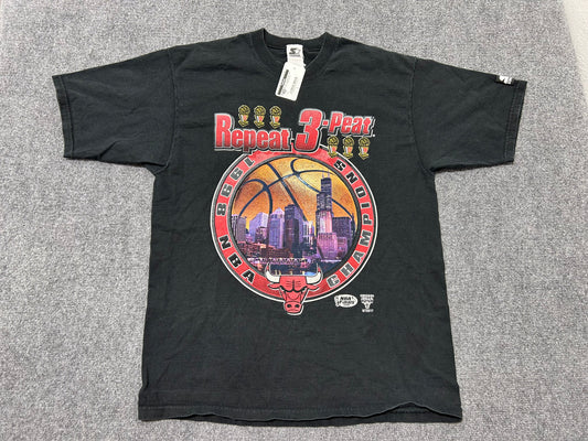 1998 Chicago Bulls 3 Peat Tee - Black Size XL