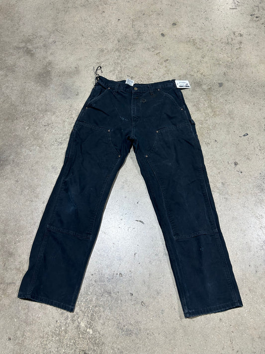 Distressed Carhartt Double Knee Pants - Black Size 32x30