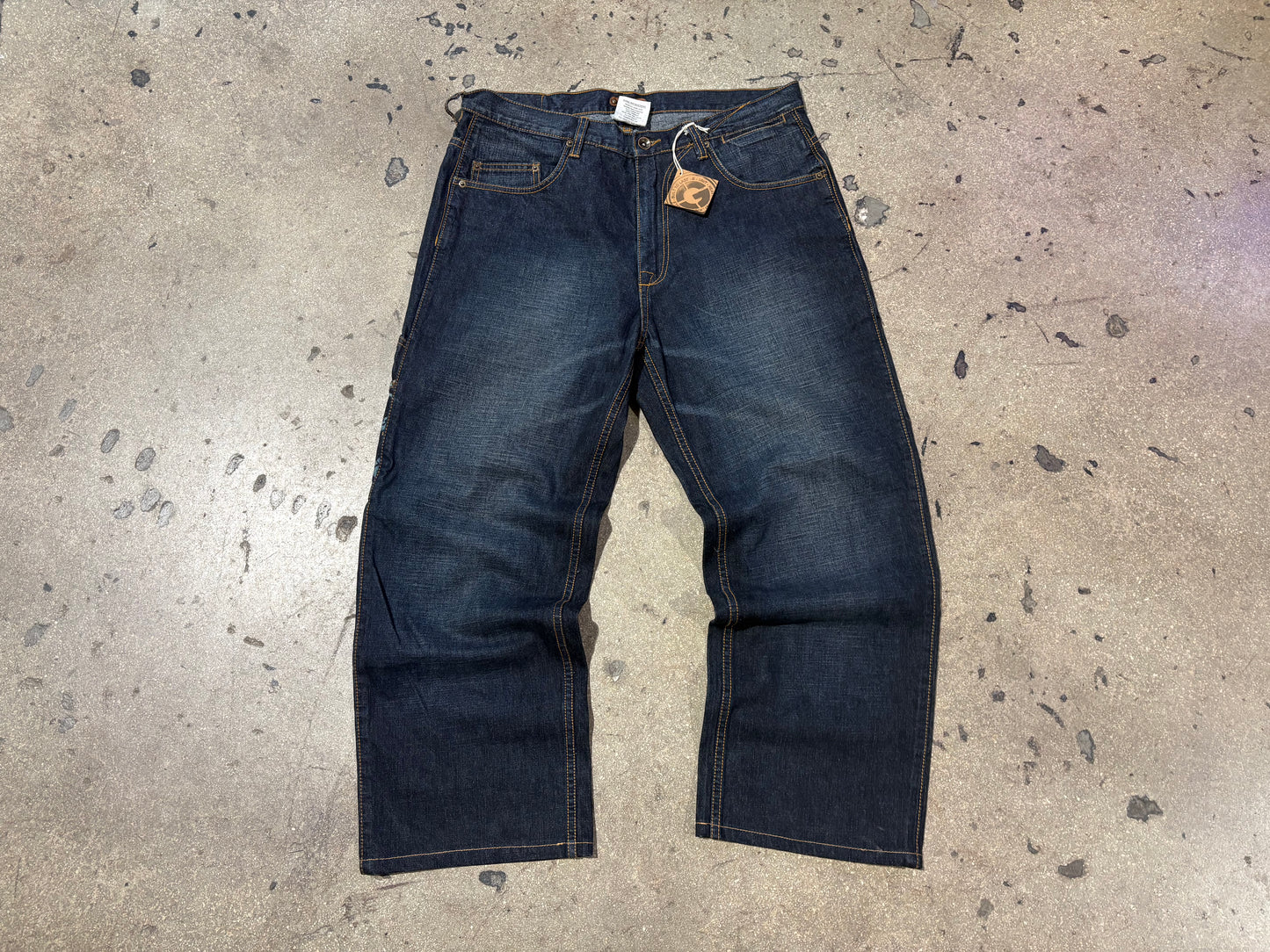 G Unit Baggy Wide Leg Raw Denim Jeans - Navy Size 36 x 34