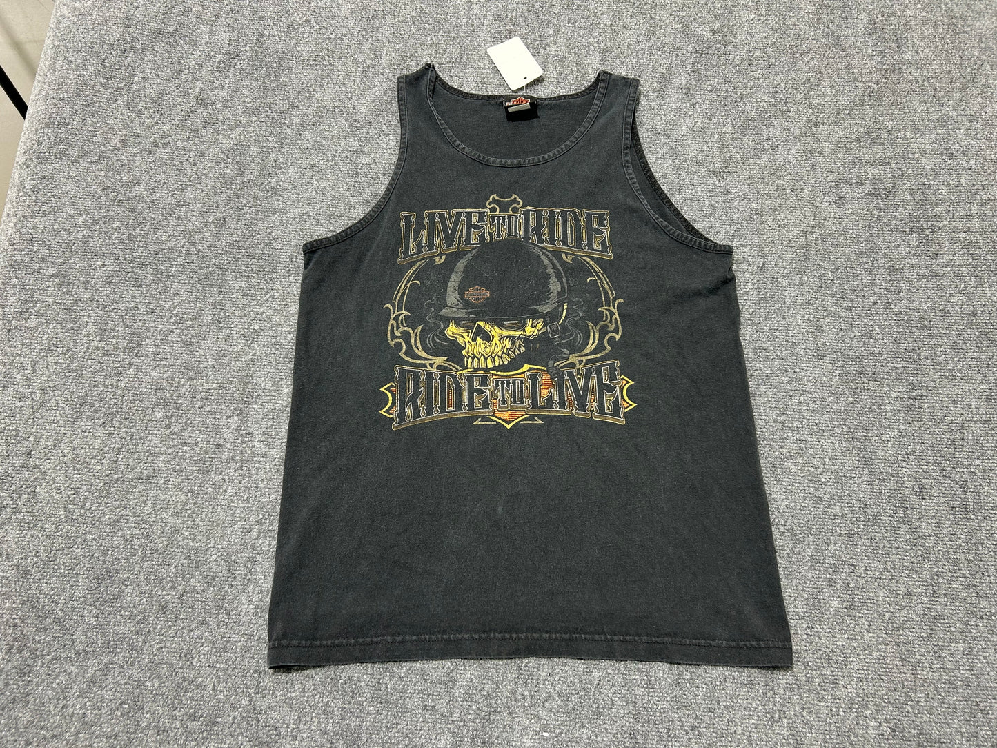 2015 Harley Davidson Skull With Helmet Tank Top - Black Size Medium