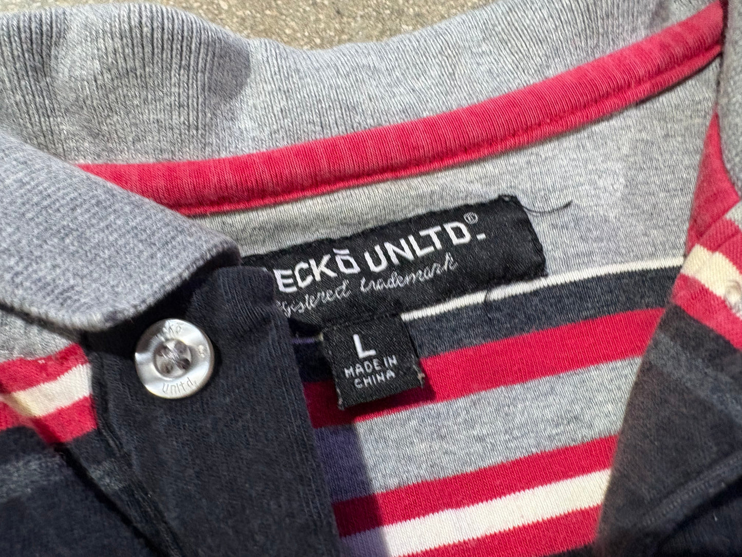 Marc Ecko Striped Polo Shirt - Grey/Red Size Large